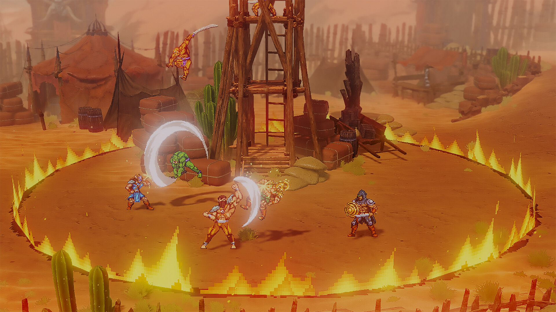 Desert fight inside a ring of fire